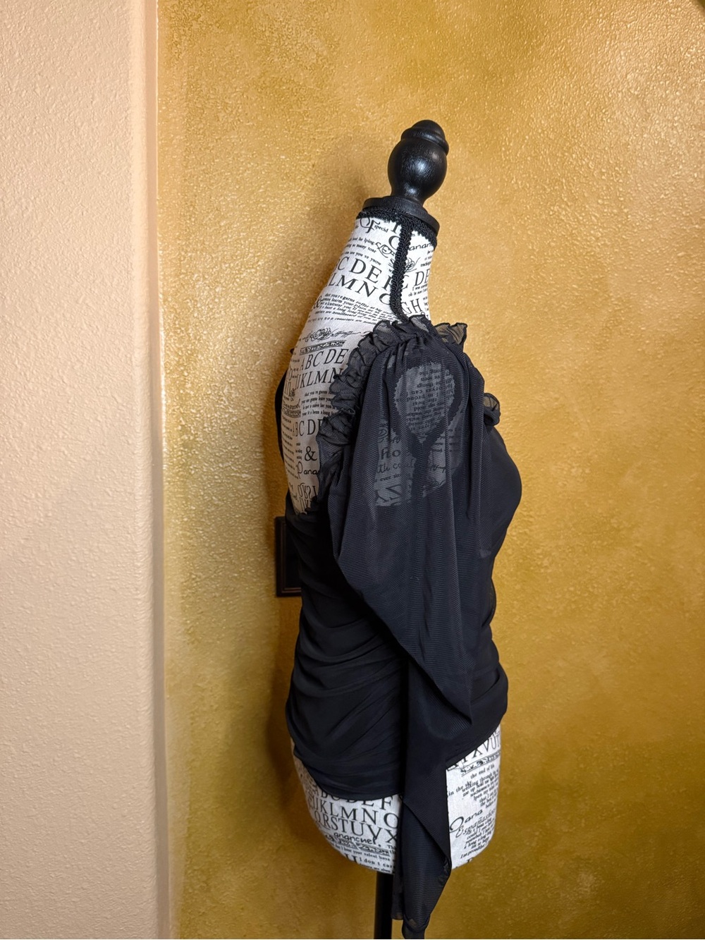 Ruched Black Square Neck Long Sleeve Top - Picture 2 of 4
